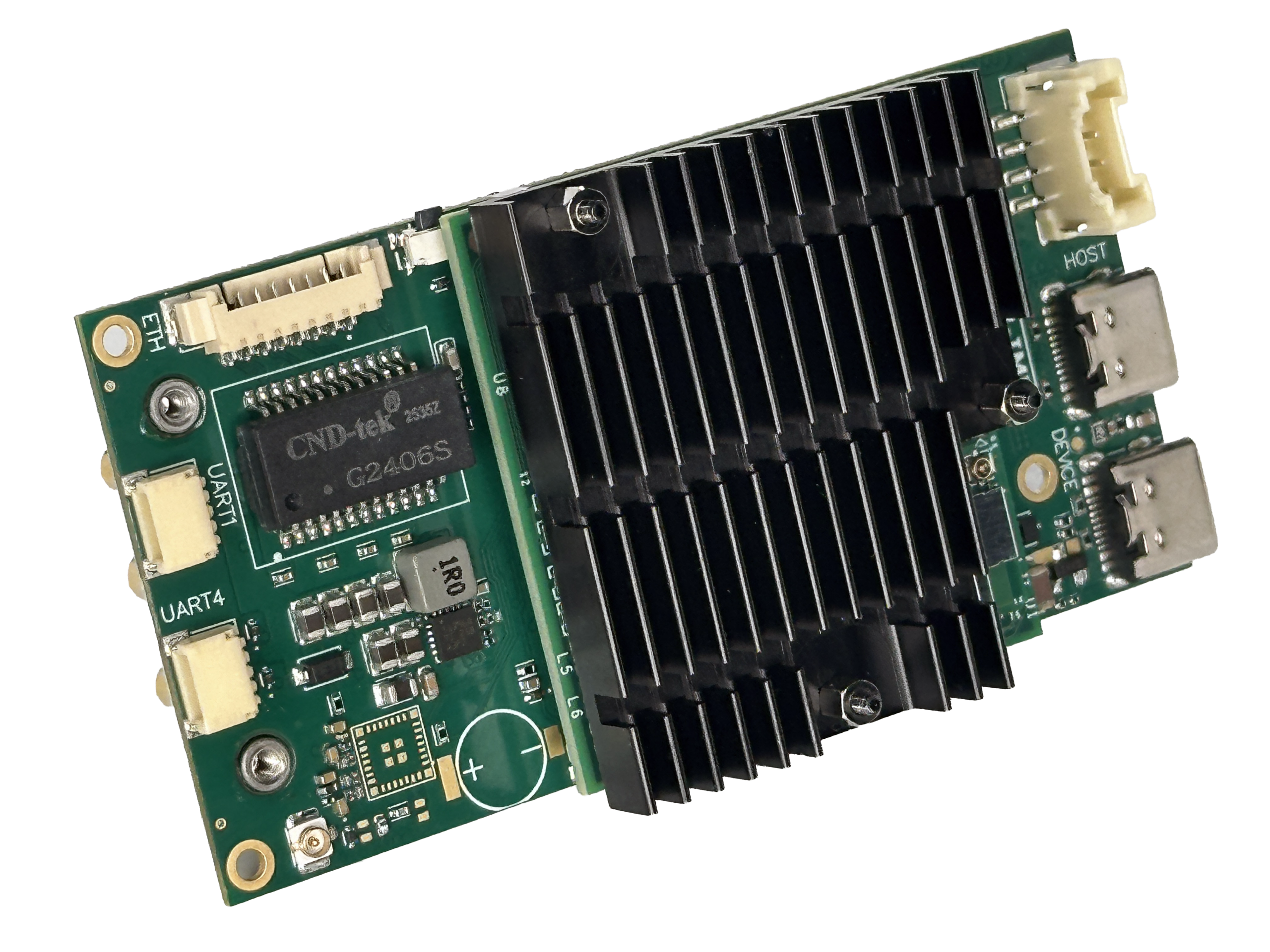 Rajant BreadCrumb DX5 Finch — 40 × 78 mm board-level Kinetic Mesh radio module weighing 47g bare.